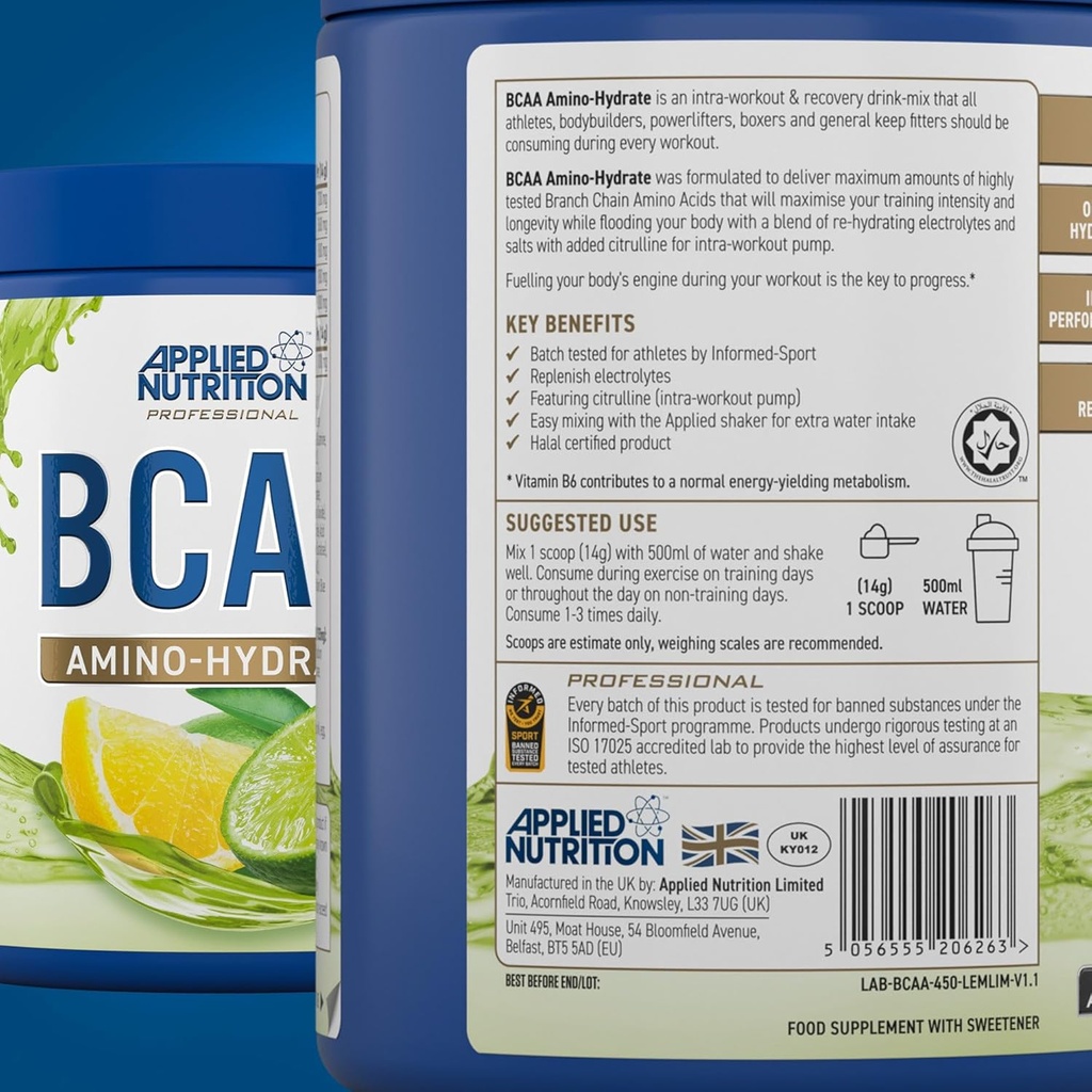 Applied Nutrition BCAA Amino Hydrate, Lemon Lime, 32 Serving (4)
